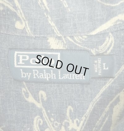 画像2: 90'S RALPH LAUREN リネン/コットン 半袖 オープンカラーシャツ インディゴ/鯉柄 (VINTAGE)