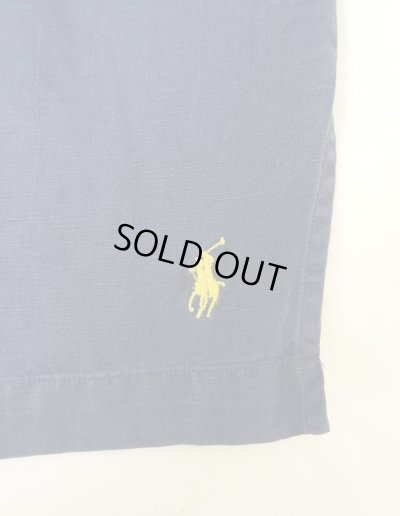 画像3: 90'S RALPH LAUREN シルク/リネン 裾ロゴ 半袖 オープンカラーシャツ ネイビー (VINTAGE)