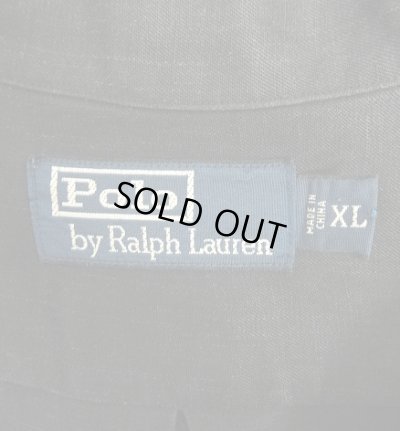 画像2: 90'S RALPH LAUREN シルク/リネン 裾ロゴ 半袖 オープンカラーシャツ ブラック (VINTAGE)