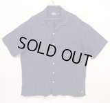90'S RALPH LAUREN シルク/リネン 裾ロゴ 半袖 オープンカラーシャツ ネイビー (VINTAGE)