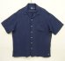 画像1: 90'S RALPH LAUREN シルク/リネン 裾ロゴ 半袖 オープンカラーシャツ ネイビー (VINTAGE) (1)