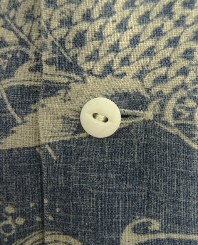 画像3: 90'S RALPH LAUREN リネン/コットン 半袖 オープンカラーシャツ インディゴ/鯉柄 (VINTAGE)