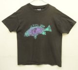 80'S FISH PRINT シングルステッチ 半袖 Tシャツ フェードブラック USA製 (VINTAGE)
