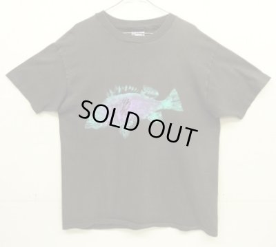画像1: 80'S FISH PRINT シングルステッチ 半袖 Tシャツ フェードブラック USA製 (VINTAGE)