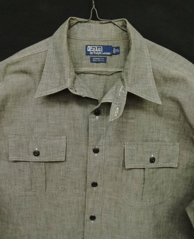 画像3: 90'S RALPH LAUREN "DONINGTON" シャンブレー チンスト＆マチ付き 長袖 ワークシャツ ブラック (VINTAGE)