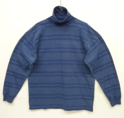 画像1: 80'S BANANA REPUBLIC タートルネック 長袖 Tシャツ インディゴ/ボーダー (VINTAGE)
