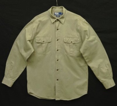 画像1: 90'S RALPH LAUREN "RANGER" コットンツイル 長袖 ワークシャツ カーキ (VINTAGE)