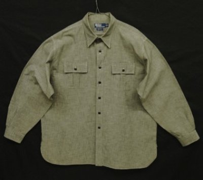 画像1: 90'S RALPH LAUREN "DONINGTON" シャンブレー チンスト＆マチ付き 長袖 ワークシャツ ブラック (VINTAGE)