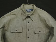 他の写真1: 90'S RALPH LAUREN "DONINGTON" シャンブレー チンスト＆マチ付き 長袖 ワークシャツ ブラック (VINTAGE)