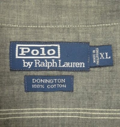 画像2: 90'S RALPH LAUREN "DONINGTON" シャンブレー チンスト＆マチ付き 長袖 ワークシャツ ブラック (VINTAGE)