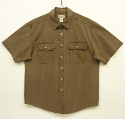 画像1: 00'S LL Bean コットン 半袖 ワークシャツ ブラウン (VINTAGE)