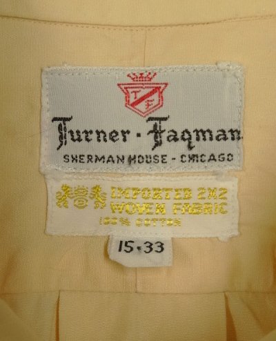 画像2: 60'S TURNER FAGMAN 6ボタン マチ付き 長袖 ポプリンシャツ イエロー (VINTAGE)