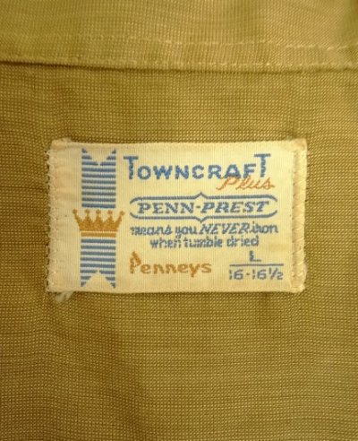 画像2: 60'S TOWNCRAFT "PENN-PREST" 半袖 オープンカラーシャツ カーキ (VINTAGE)