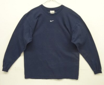 画像1: 00'S NIKE 銀タグ SWOOSHセンターロゴ刺繍 長袖 Tシャツ ネイビー (VINTAGE)