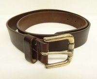 00'S EDDIE BAUER "SOLID BRASSバックル" レザーベルト ブラウン USA製 (VINTAGE)