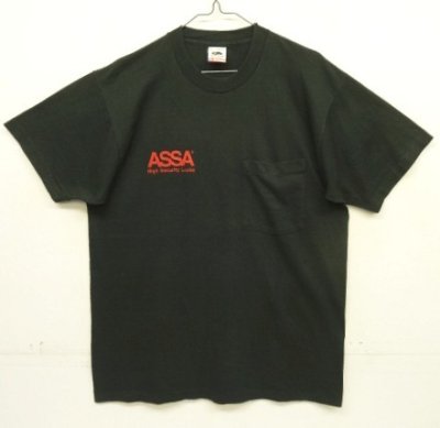 画像1: 90'S ASSA シングルステッチ 両面プリント ポケット付き 半袖 Tシャツ ブラック USA製 (VINTAGE)