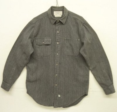 画像1: 80'S RALPH LAUREN "白タグ" メタルボタン ブラックシャンブレー ワークシャツ ストライプ (VINTAGE)