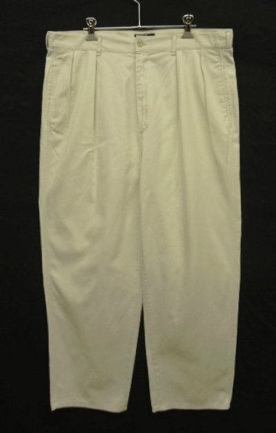 画像1: 90'S RALPH LAUREN "ボックスロゴ" ツープリーツ チノパンツ オフホワイト USA製 (VINTAGE)