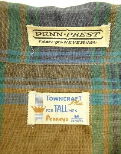 画像2: 60'S TOWNCRAFT 長袖 オープンカラーシャツ チェック柄 (VINTAGE)