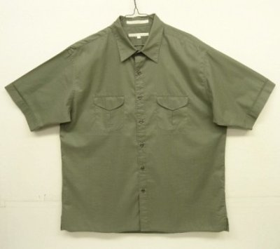 画像1: 90'S PERRY ELLIS コットン 半袖 ボックスシャツ カーキ (VINTAGE)