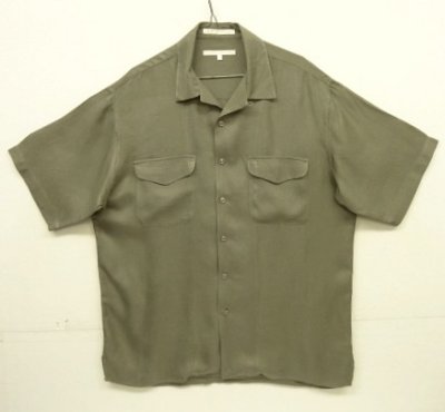 画像1: 90'S PERRY ELLIS シルク 半袖 オープンカラーシャツ カーキ (VINTAGE)