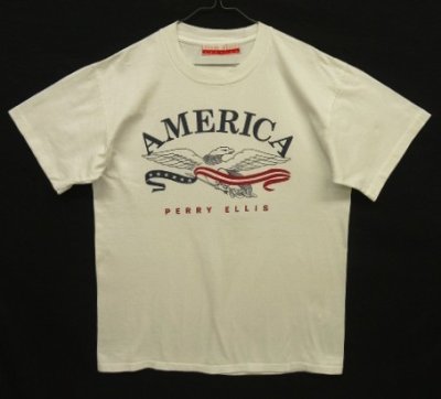 画像1: 90'S PERRY ELLIS シングルステッチ 半袖 Tシャツ ホワイト (VINTAGE)