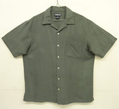 画像1: 90'S LANDS' END シルク/リネン 半袖 オープンカラーシャツ ダークグレー (VINTAGE)