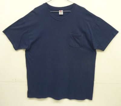 画像1: 90'S HANES シングルステッチ ポケット付き 半袖 Tシャツ ネイビー (VINTAGE)