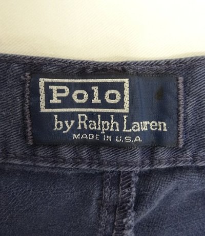 画像2: 90'S RALPH LAUREN "ボックスロゴ" ツープリーツ チノショーツ ネイビー TALONジップ USA製 (VINTAGE)