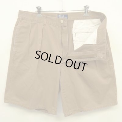 画像3: 90'S RALPH LAUREN "ボックスロゴ" ツープリーツ チノショーツ ブラウン USA製 (VINTAGE)