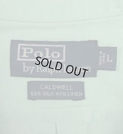 画像2: 90'S RALPH LAUREN "CALDWELL" シルク/リネン 裾ロゴ 半袖 オープンカラーシャツ ミントグリーン (VINTAGE)