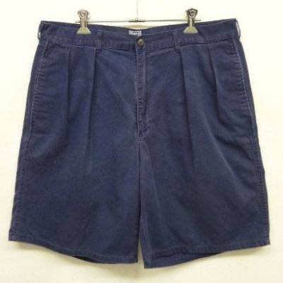 画像1: 90'S RALPH LAUREN "ボックスロゴ" ツープリーツ チノショーツ ネイビー TALONジップ USA製 (VINTAGE)