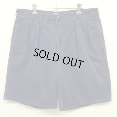 画像1: 90'S RALPH LAUREN "ボックスロゴ" ツープリーツ チノショーツ ネイビー TALONジップ USA製 (VINTAGE)