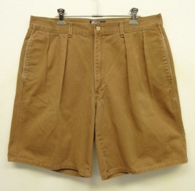 画像1: 90'S RALPH LAUREN "ボックスロゴ" ツープリーツ チノショーツ ブラウン USA製 (VINTAGE)