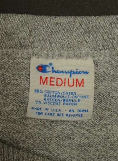 画像2: 80'S CHAMPION トリコタグ 88/12 シングルステッチ 半袖 Tシャツ ヘザーグレー USA製 (VINTAGE)