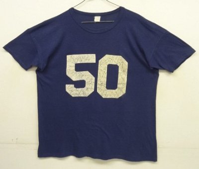 画像1: 70'S UNKNOWN "50" シングルステッチ 両面プリント 半袖 Tシャツ ネイビー USA製 (VINTAGE)