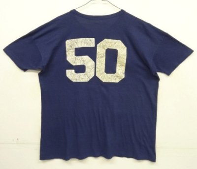 画像4: 70'S UNKNOWN "50" シングルステッチ 両面プリント 半袖 Tシャツ ネイビー USA製 (VINTAGE)