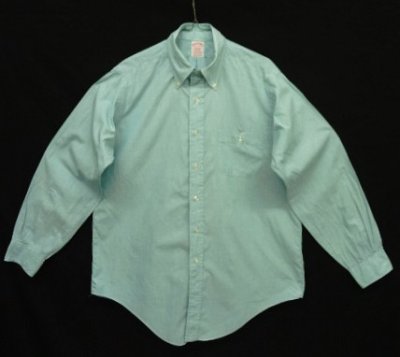 画像1: 90'S BROOKS BROTHERS 刷毛目ポプリン BDシャツ ミントブルー USA製 (VINTAGE)