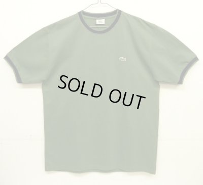 画像1: 80'S CHEMISE LACOSTE 鹿の子 半袖 Tシャツ オリーブ/ネイビー フランス製 (DEADSTOCK)