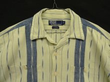 他の写真1: 90'S RALPH LAUREN "TRAIL" コットン 半袖 オープンカラーシャツ ナチュラル/インディゴ ストライプ (VINTAGE)