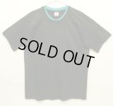 90'S FRUIT OF THE LOOM シングルステッチ ダブルネック 半袖 Tシャツ ブラック/ターコイズ USA製 (VINTAGE)