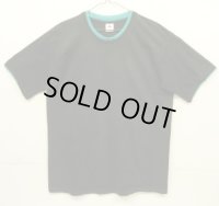 90'S FRUIT OF THE LOOM シングルステッチ ダブルネック 半袖 Tシャツ ブラック/ターコイズ USA製 (VINTAGE)
