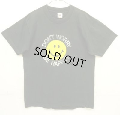 画像1: 90'S DON'T WORRY BE HAPPY! シングルステッチ 半袖 Tシャツ ブラック USA製 (VINTAGE)