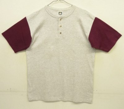 画像1: 90'S COTTON DELUXE シングルステッチ 半袖 ヘンリーネック Tシャツ ツートンカラー USA製 (DEADSTOCK)