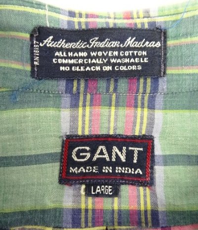 画像2: 80'S GANT マドラス 半袖 三点留め BDシャツ チェック柄 インド製 (VINTAGE)