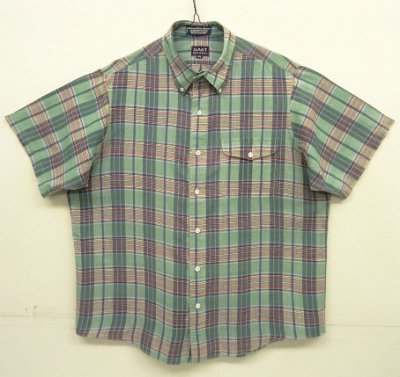 画像1: 80'S GANT マドラス 半袖 三点留め BDシャツ チェック柄 インド製 (VINTAGE)