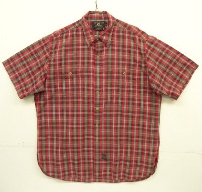 画像1: 90'S RRL 三ツ星タグ チンスト＆マチ付き 半袖 ワークシャツ チェック柄 (VINTAGE)