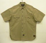 90'S RRL 三ツ星タグ チンスト＆マチ付き 猫目メタルボタン 半袖 ワークシャツ ベージュ (VINTAGE)