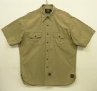 90'S RRL 三ツ星タグ チンスト＆マチ付き 猫目メタルボタン 半袖 ワークシャツ ベージュ (VINTAGE)
