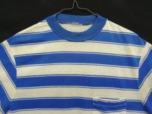 他の写真1: 70'S UNKNOWN シングルステッチ ポケット付き 半袖 Tシャツ ブルー/ホワイト ボーダー (VINTAGE)